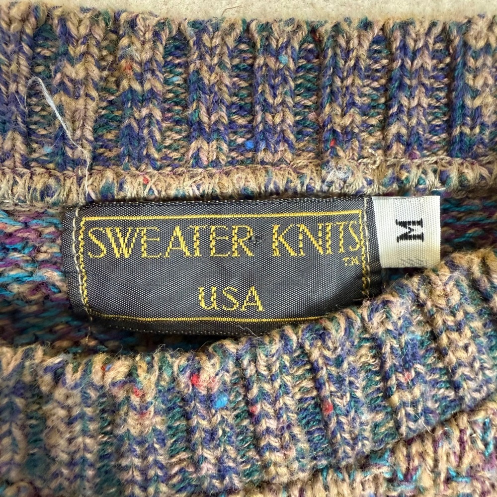 Vintage USA Marled Diamond Knit Sweater Knits Crewneck M 20x21 Brown Multi Retro - Picture 2 of 10